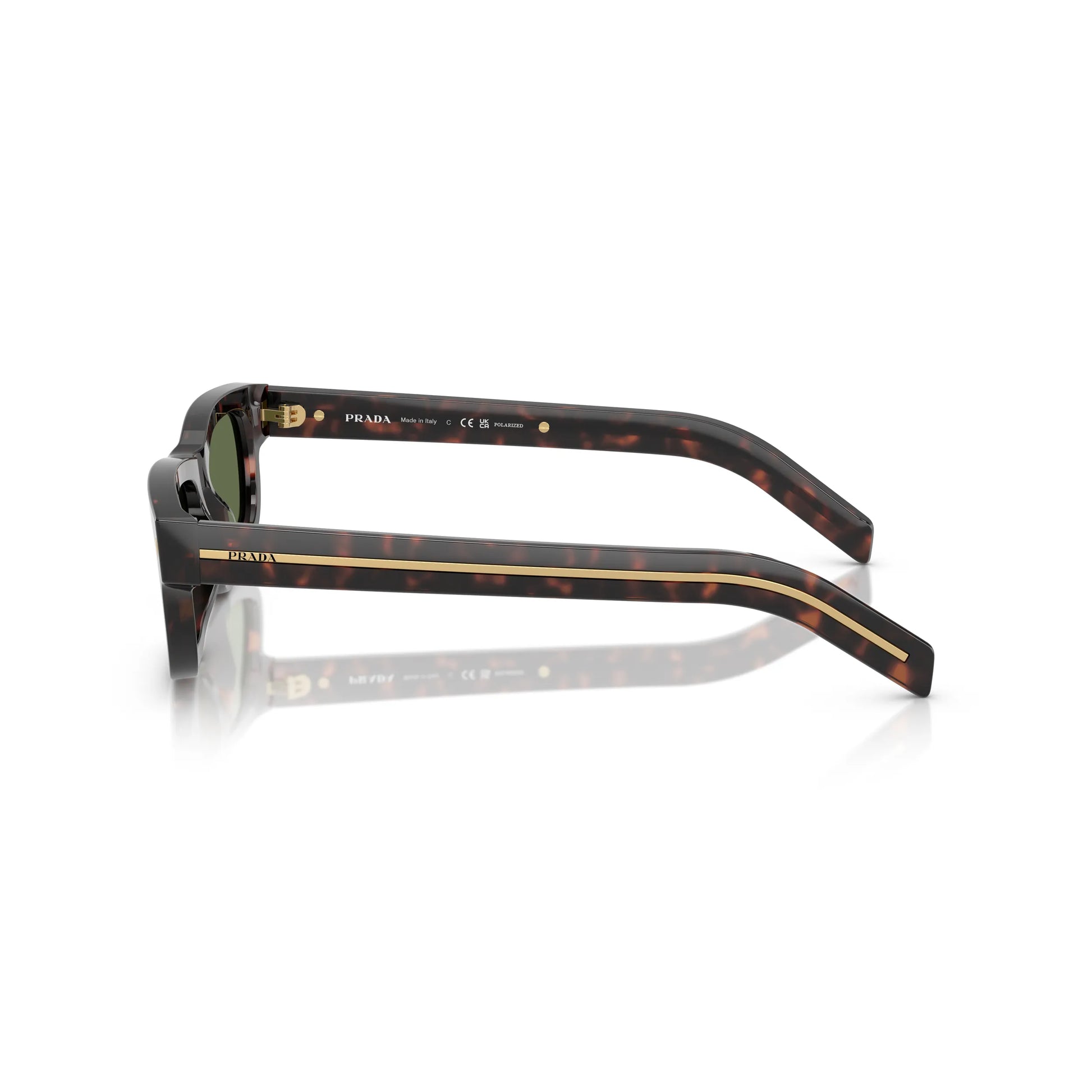 Occhiali da sole Prada PR B11S 17N20G Root Tartarugato Green Polarized rettangolari -dettagli
