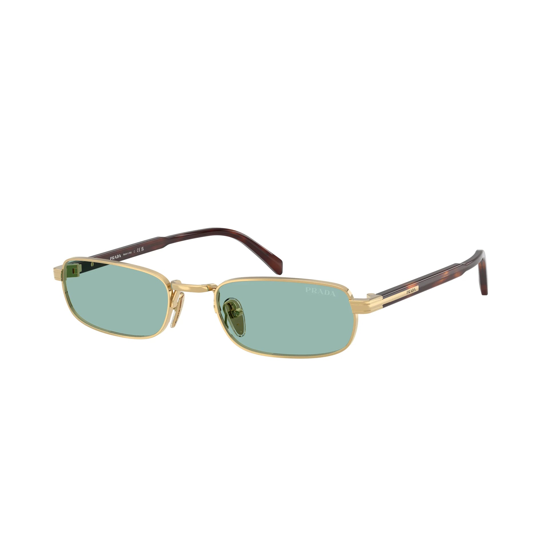 Occhiali da sole Prada PR B54S 5AK40K Gold Petroleum Green rettangolari -laterale