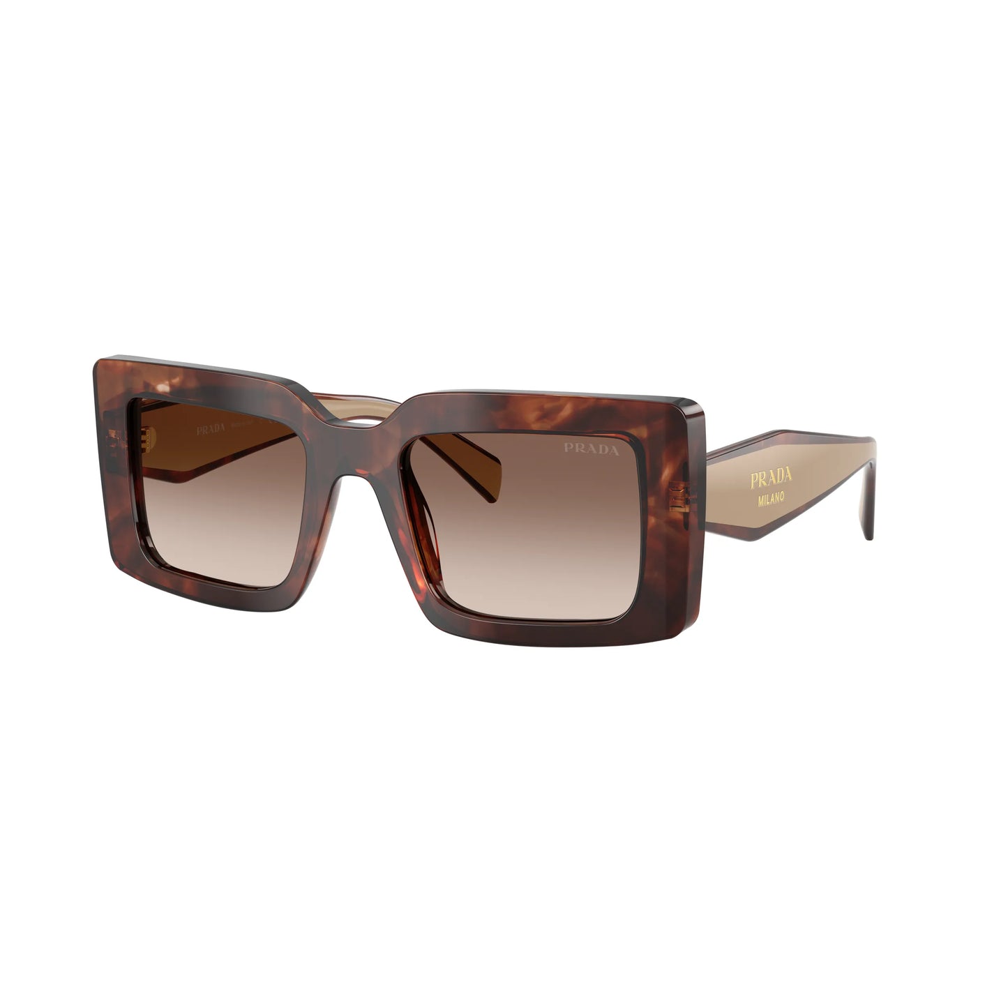 Occhiali da sole Prada PR D01S 00K10S Caramello Tartarugato Brown Gradient rettangolari -laterale