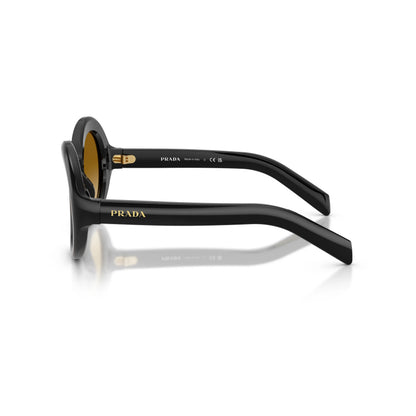 Occhiali da sole Prada PR D08SU 16K10X Black Yellow Brown Gradient rotondi -dettagli