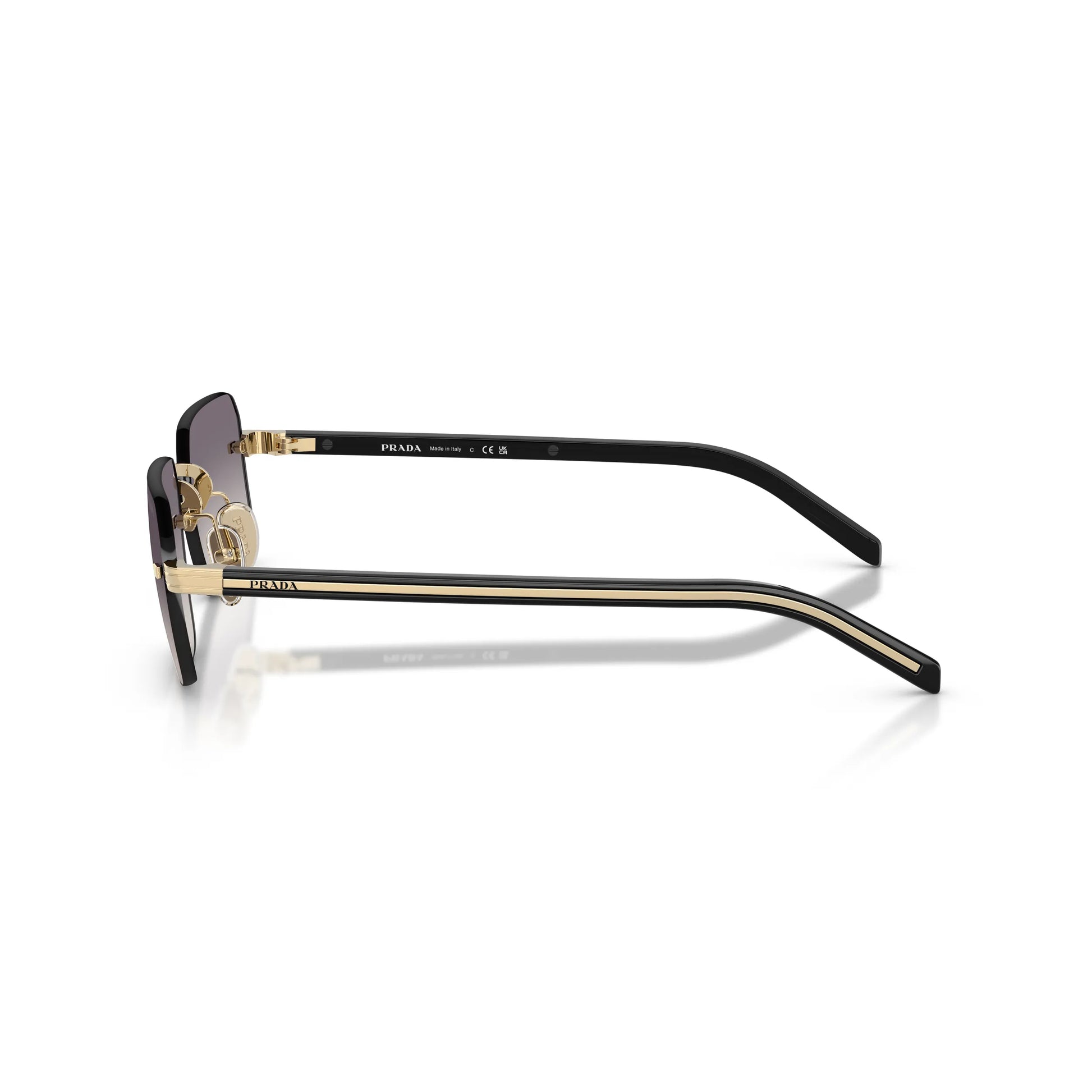 Occhiali da sole Prada PR D55S ZVN60W Oro Pallido Blu Specchiato Argento rettangolari -dettagli